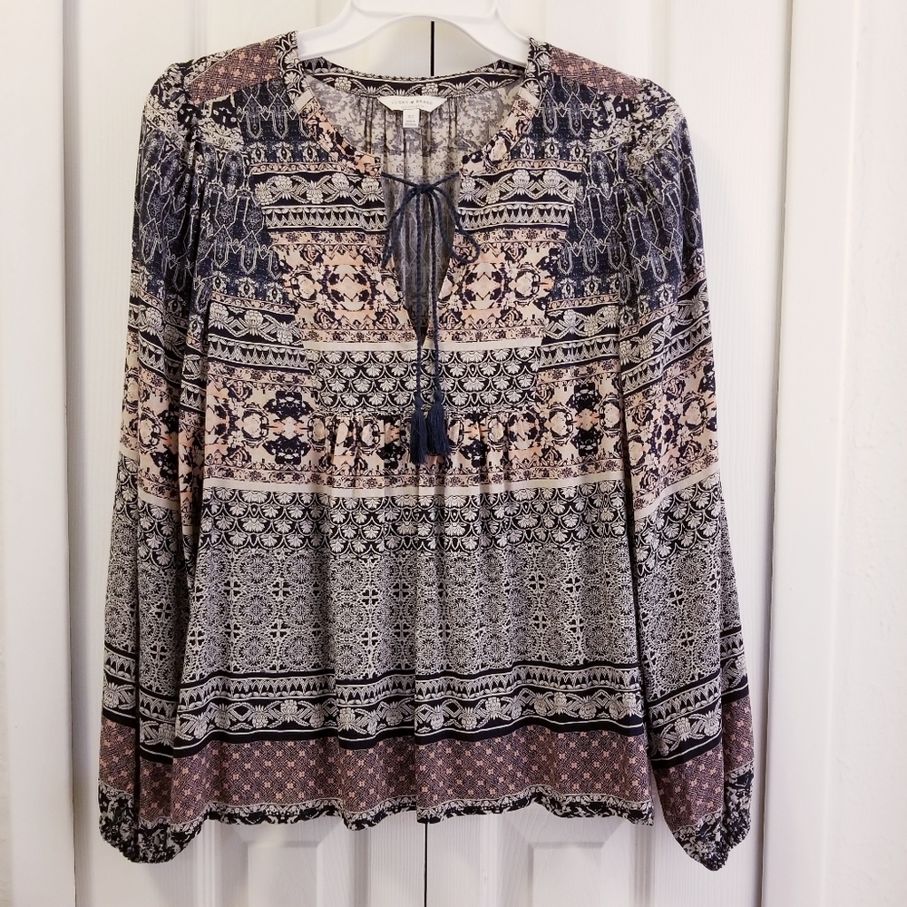 Lucky Brand Boho V neck Peasant Blouse